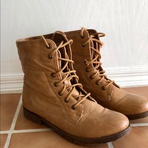 Neutral Lace Up Block Heel Boots